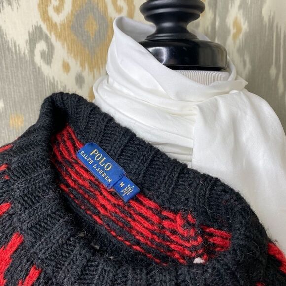 Polo Ralph Lauren Black, Red & White Wool Nordic FairIsle Crew Neck Sweater - Picture 2 of 16